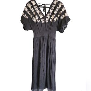 Black & White Floral Embroidered Kaftan Style dress